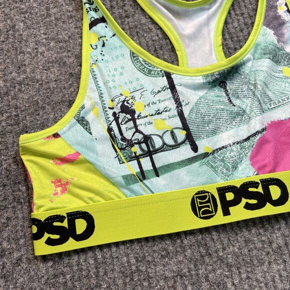 PSD Womens Size XL Sports Bra Neon Green Pink Money Bill Bra Size 36DD-40C NEW - Picture 7 of 12